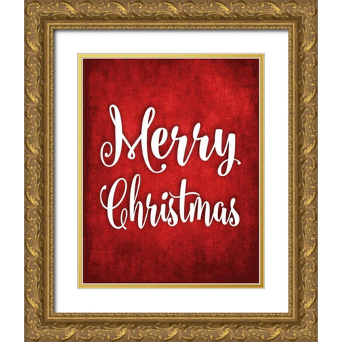 Merry Christmas Gold Ornate Wood Framed Art Print with Double Matting by Robinson, Tamara