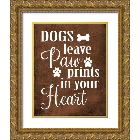 Dog Paw Prints Gold Ornate Wood Framed Art Print with Double Matting by Robinson, Tamara