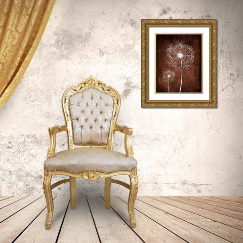 Dandelion on Brown Gold Ornate Wood Framed Art Print with Double Matting by Robinson, Tamara
