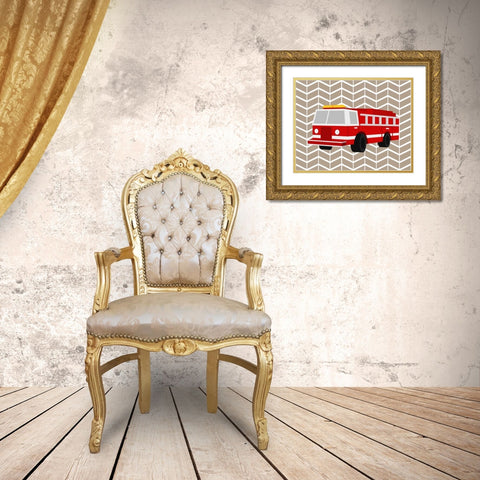 Fire Truck Gold Ornate Wood Framed Art Print with Double Matting by Robinson, Tamara