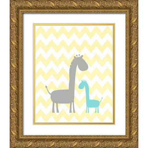 Chevron Giraffe Gold Ornate Wood Framed Art Print with Double Matting by Robinson, Tamara