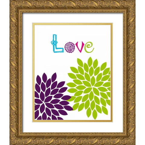 Love Flower Gold Ornate Wood Framed Art Print with Double Matting by Robinson, Tamara