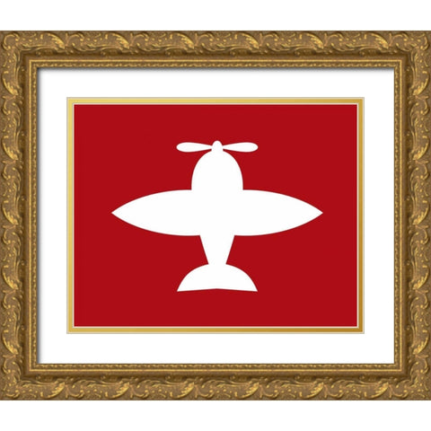 Airplane on Red Gold Ornate Wood Framed Art Print with Double Matting by Robinson, Tamara