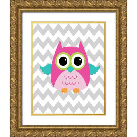 Owl Wash Brush Chevron II Gold Ornate Wood Framed Art Print with Double Matting by Robinson, Tamara