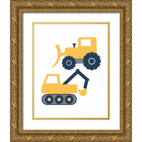 Construction Trucks Gold Ornate Wood Framed Art Print with Double Matting by Robinson, Tamara