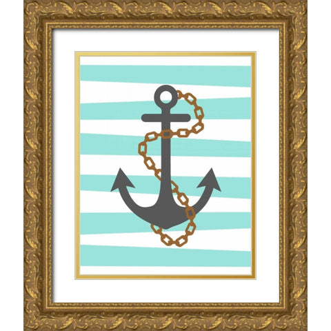 Pirate Anchor Gold Ornate Wood Framed Art Print with Double Matting by Robinson, Tamara
