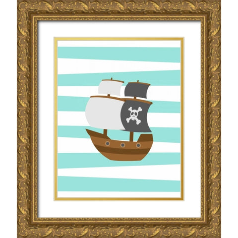 Pirate Boat Gold Ornate Wood Framed Art Print with Double Matting by Robinson, Tamara