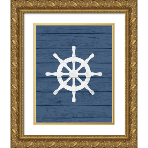 Nautical Wheel Gold Ornate Wood Framed Art Print with Double Matting by Robinson, Tamara