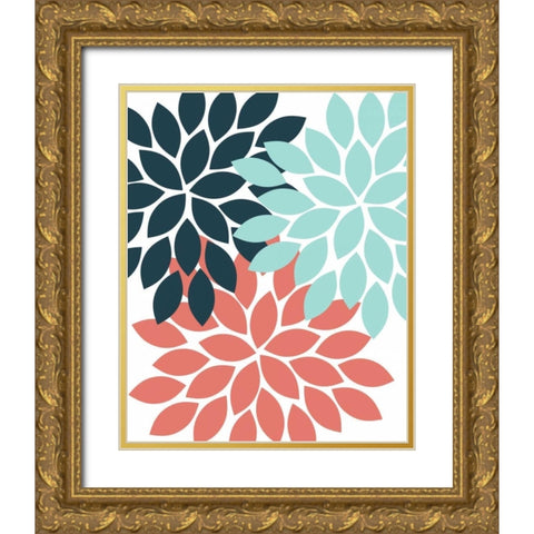 Trio Flower Burst Gold Ornate Wood Framed Art Print with Double Matting by Robinson, Tamara