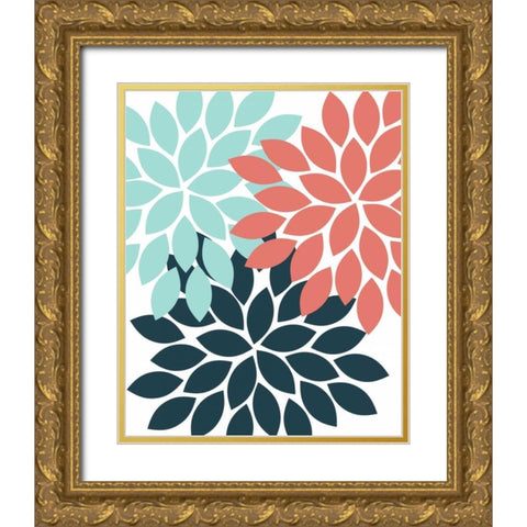 Trio Flower Burst II Gold Ornate Wood Framed Art Print with Double Matting by Robinson, Tamara