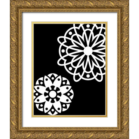 Black and White Mandala Gold Ornate Wood Framed Art Print with Double Matting by Robinson, Tamara