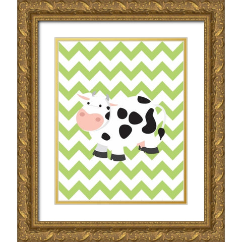 Chevron Cow Gold Ornate Wood Framed Art Print with Double Matting by Robinson, Tamara