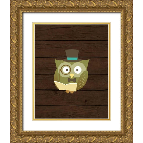 Hipster Owl Gold Ornate Wood Framed Art Print with Double Matting by Robinson, Tamara