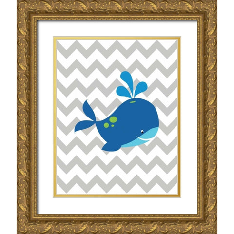 Chevron Whale Gold Ornate Wood Framed Art Print with Double Matting by Robinson, Tamara