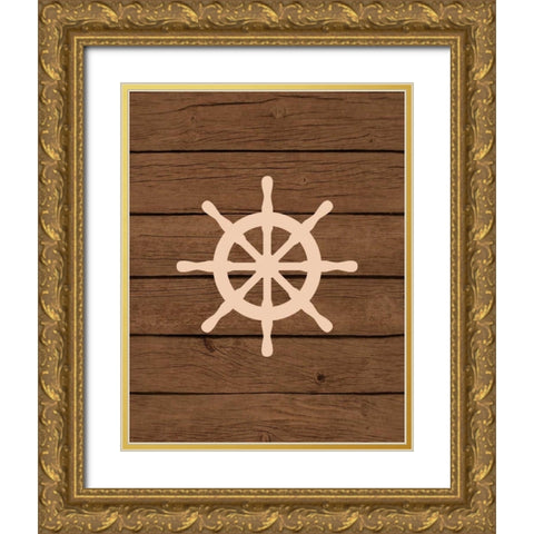 Nautical Wood Wheel Gold Ornate Wood Framed Art Print with Double Matting by Robinson, Tamara