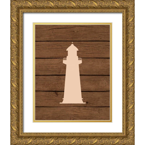 Nautical Wood Lighthouse Gold Ornate Wood Framed Art Print with Double Matting by Robinson, Tamara