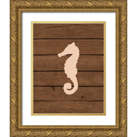 Nautical Wood Seahorse Gold Ornate Wood Framed Art Print with Double Matting by Robinson, Tamara