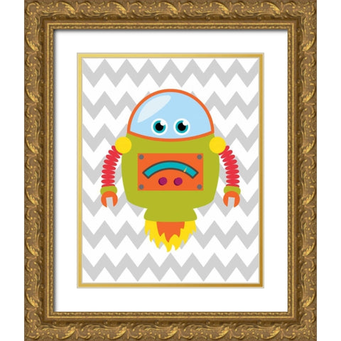 Robot Chevron I Gold Ornate Wood Framed Art Print with Double Matting by Robinson, Tamara