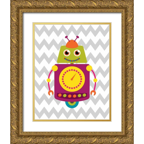 Robot Chevron II Gold Ornate Wood Framed Art Print with Double Matting by Robinson, Tamara