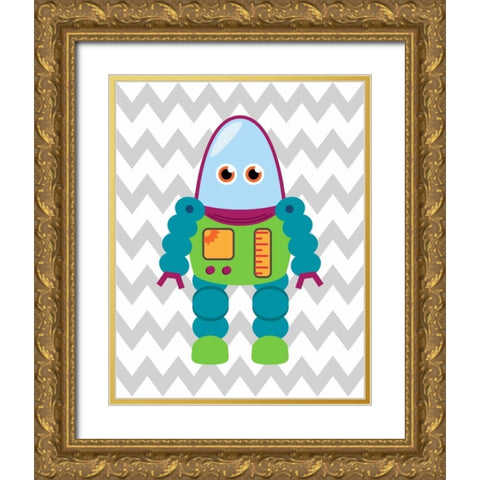 Robot Chevron V Gold Ornate Wood Framed Art Print with Double Matting by Robinson, Tamara