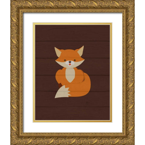 Woodland Fox Gold Ornate Wood Framed Art Print with Double Matting by Robinson, Tamara