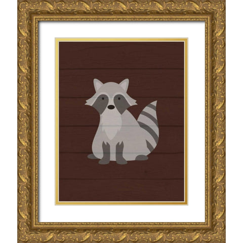 Woodland Raccoon Gold Ornate Wood Framed Art Print with Double Matting by Robinson, Tamara