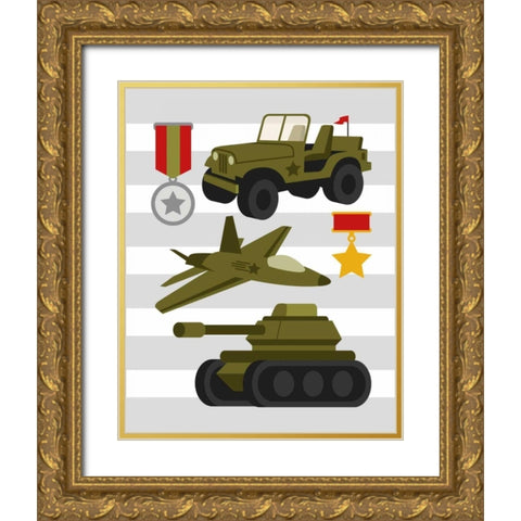 Army Trucks Gold Ornate Wood Framed Art Print with Double Matting by Robinson, Tamara