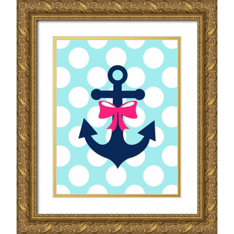 Anchor Bow Polka Dots Gold Ornate Wood Framed Art Print with Double Matting by Robinson, Tamara