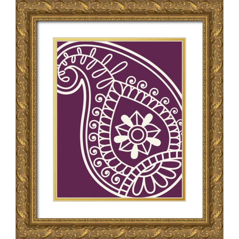 Paisley Feather IV Gold Ornate Wood Framed Art Print with Double Matting by Robinson, Tamara