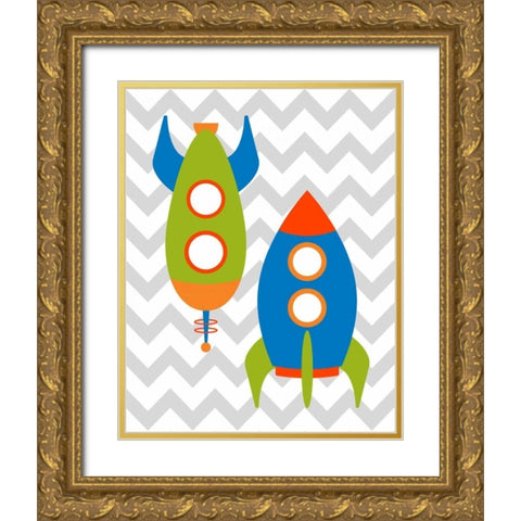 Chevron Rocket IV Gold Ornate Wood Framed Art Print with Double Matting by Robinson, Tamara