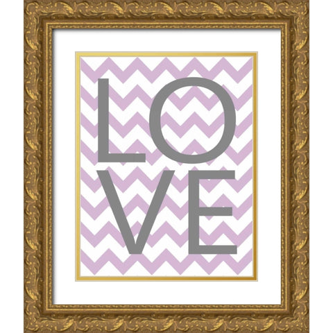 Love Chevron Gold Ornate Wood Framed Art Print with Double Matting by Robinson, Tamara