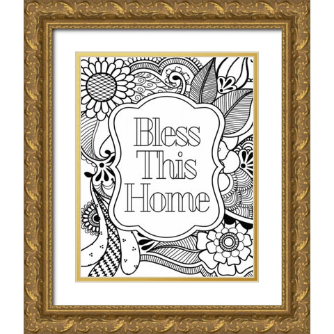 Bless This Home Gold Ornate Wood Framed Art Print with Double Matting by Robinson, Tamara