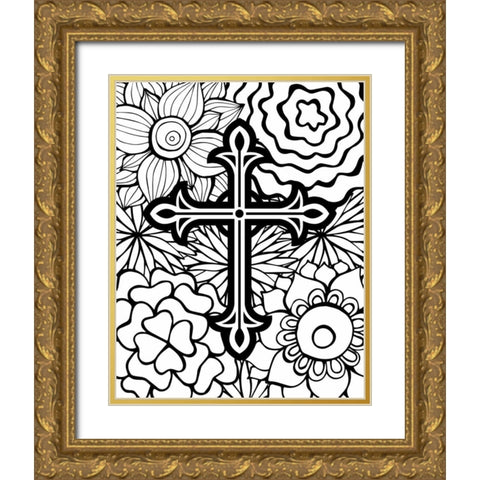 Cross Flowers Gold Ornate Wood Framed Art Print with Double Matting by Robinson, Tamara