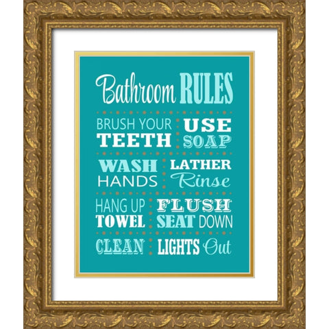 Bathroom Rules Gold Ornate Wood Framed Art Print with Double Matting by Robinson, Tamara