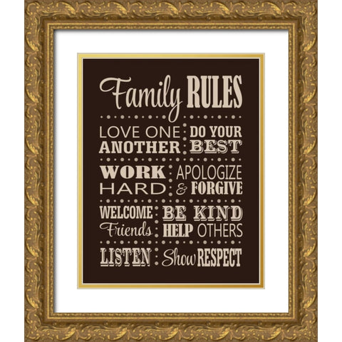Family Rules Gold Ornate Wood Framed Art Print with Double Matting by Robinson, Tamara