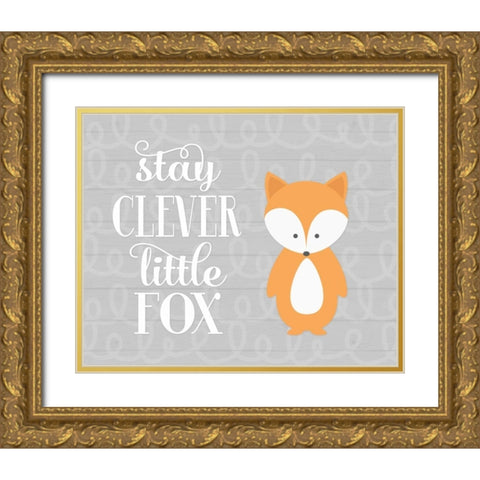 Stay Clever Fox Gold Ornate Wood Framed Art Print with Double Matting by Robinson, Tamara