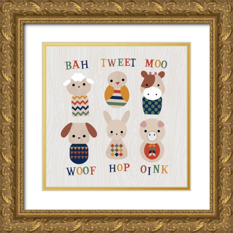 Wooden Animals with Words Gold Ornate Wood Framed Art Print with Double Matting by Robinson, Tamara