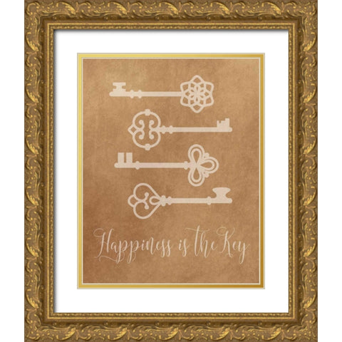 Happiness is the Key Gold Ornate Wood Framed Art Print with Double Matting by Robinson, Tamara