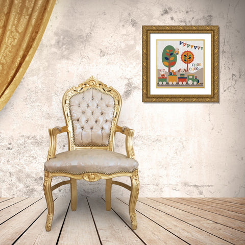 Toy Box Train Gold Ornate Wood Framed Art Print with Double Matting by Robinson, Tamara