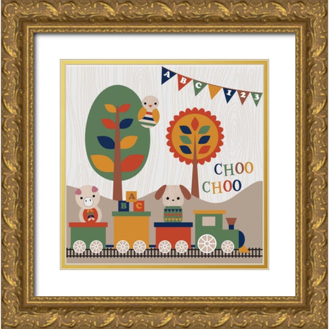 Toy Box Train Gold Ornate Wood Framed Art Print with Double Matting by Robinson, Tamara