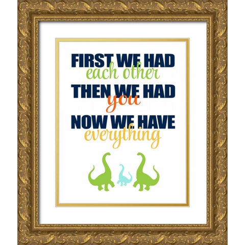 Dinosaur Family Gold Ornate Wood Framed Art Print with Double Matting by Robinson, Tamara