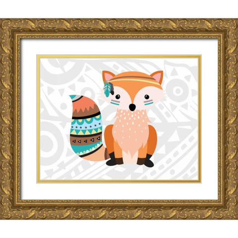 Tribal Fox Gold Ornate Wood Framed Art Print with Double Matting by Robinson, Tamara