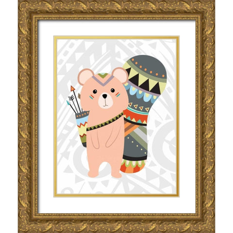 Tribal Squirrel Gold Ornate Wood Framed Art Print with Double Matting by Robinson, Tamara