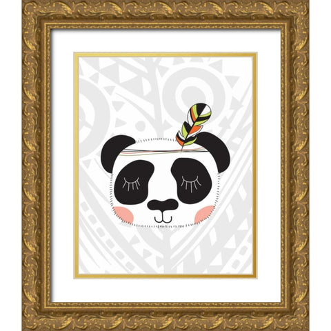 Tribal Panda Gold Ornate Wood Framed Art Print with Double Matting by Robinson, Tamara