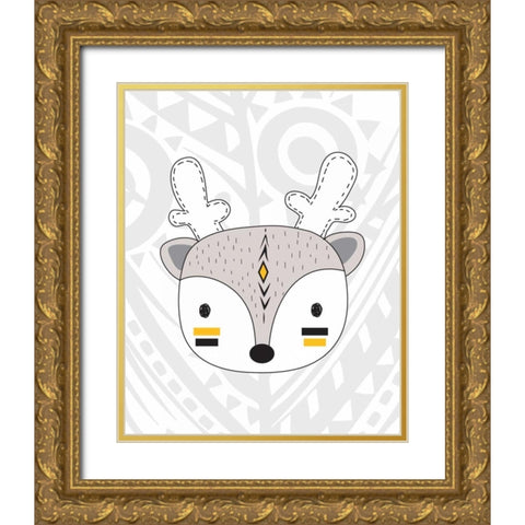 Tribal Deer Gold Ornate Wood Framed Art Print with Double Matting by Robinson, Tamara