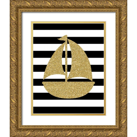Glitter Sailboat Stripe Gold Ornate Wood Framed Art Print with Double Matting by Robinson, Tamara