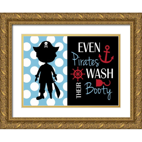 Pirate Bathroom Gold Ornate Wood Framed Art Print with Double Matting by Robinson, Tamara