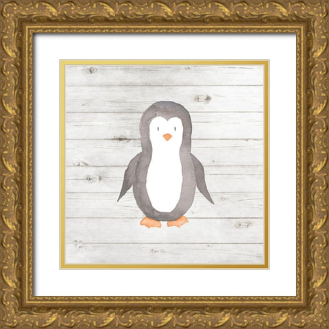 Watercolor Penguin Gold Ornate Wood Framed Art Print with Double Matting by Robinson, Tamara