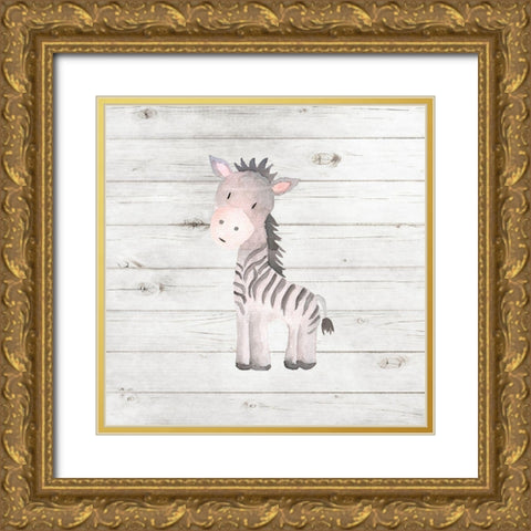 Watercolor Zebra Gold Ornate Wood Framed Art Print with Double Matting by Robinson, Tamara
