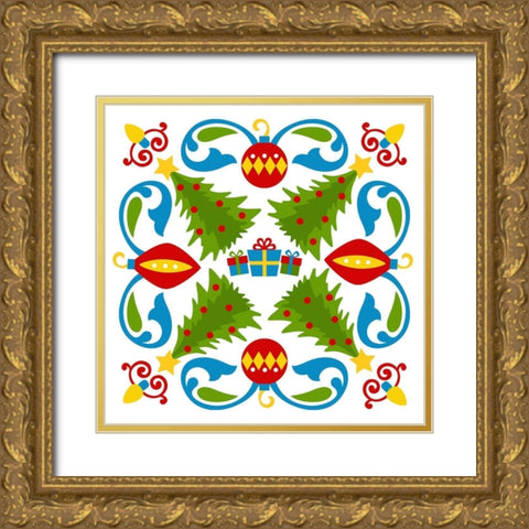Christmas Trees Gold Ornate Wood Framed Art Print with Double Matting by Robinson, Tamara